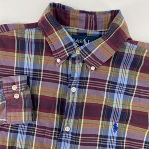 Ralph Lauren Classic Fit Plaid Button Down Shirt Mens 15.5 M Purple Blue Cotton